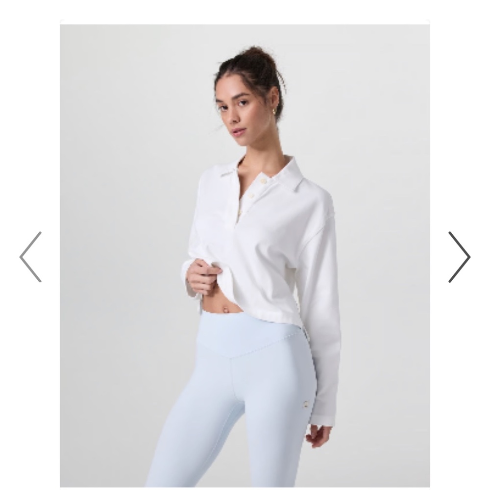 Women’s Vuori Mackenzie Rugby Polo cropped long sleeve in white, size S. NWT
